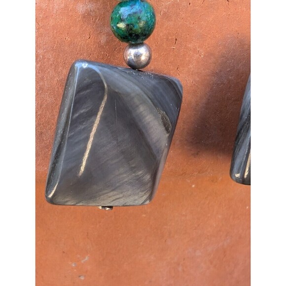 Sterling Silver Labradorite Earrings, Vintage Mystical Earrings - Picture 4 of 10